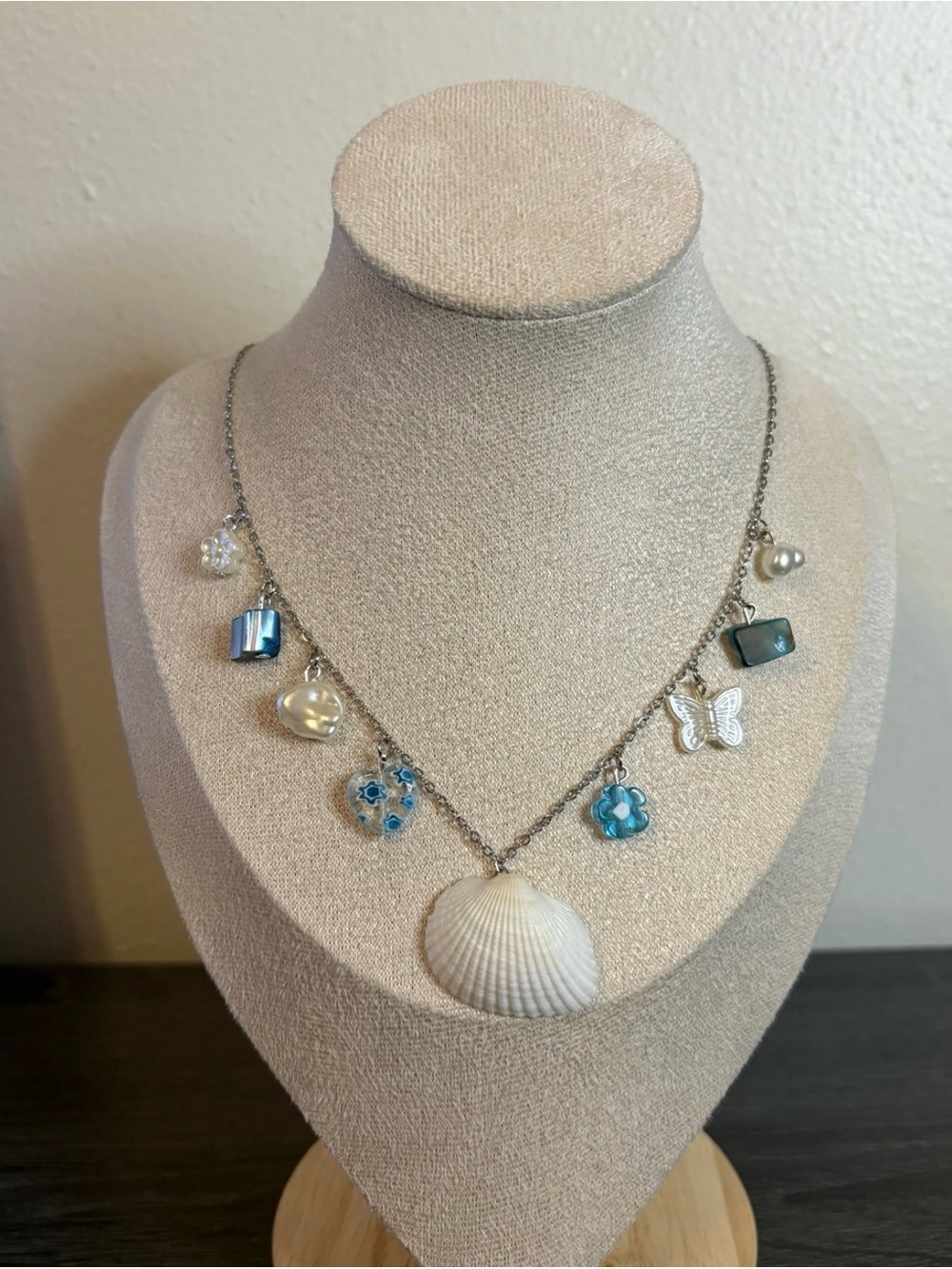 Handmade Silver/Blue Beachy Charm Necklace | Waterproof & Tarnish Resistant